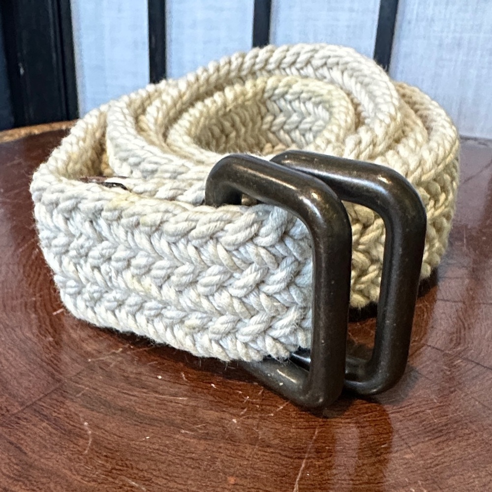 Men's J Crew Cream Woven Belt with Brass Buckle EUC length 40” - Picture 2 of 4